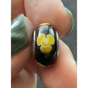 retired Pandora Black Flowers for You Murano glass charm ALE 925 Sterling Silver